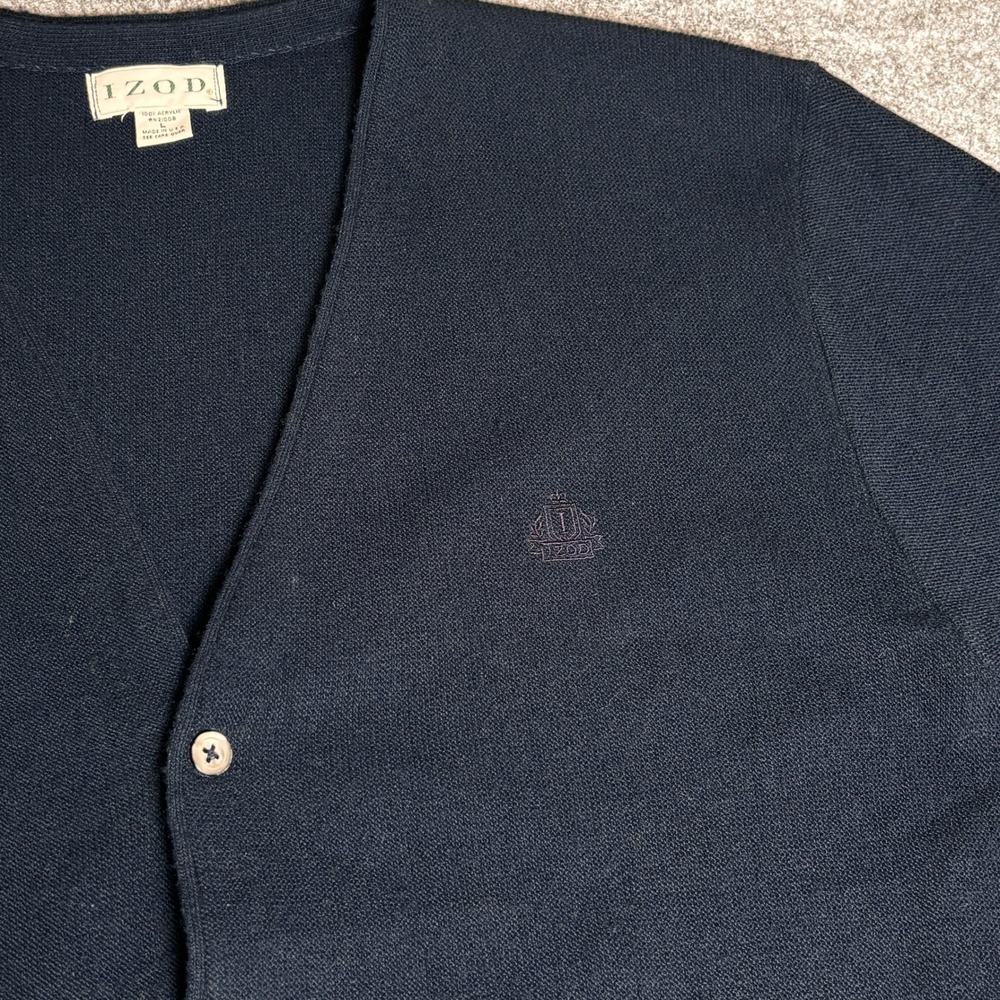 IZOD Cardigan Sweater Mens Large Navy Blue Excellent V-Neck Button Front USA